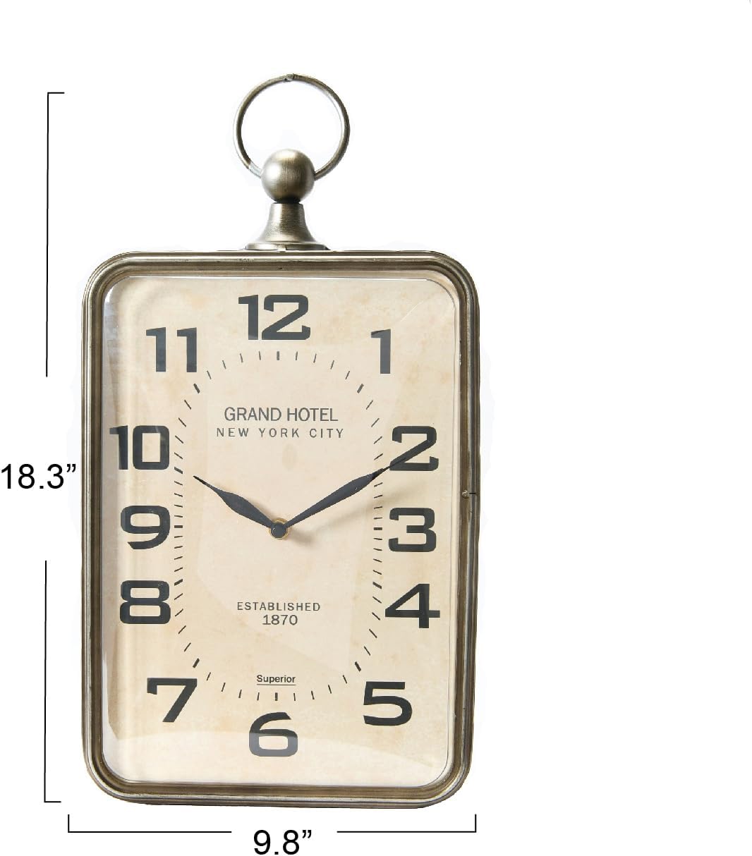 Creative Co-Op Metal Rectangle Hanging Clock with Handle Decoration on Top