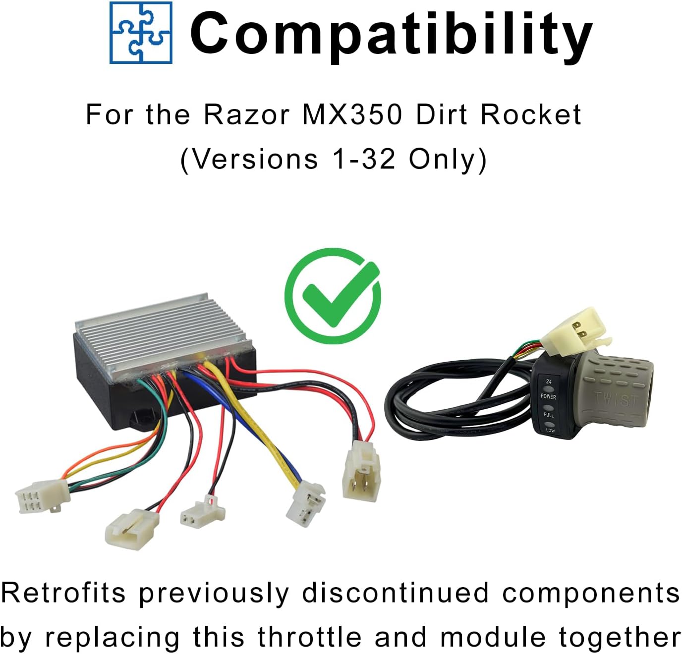 AlveyTech 24 Volt ZK2430-D-FS-ROHS Controller for The Razor MX350 Dirt Rocket Bike (Versions 33-36) - Replacement Motor Speed Control Module with 4-Wire Throttle Connector