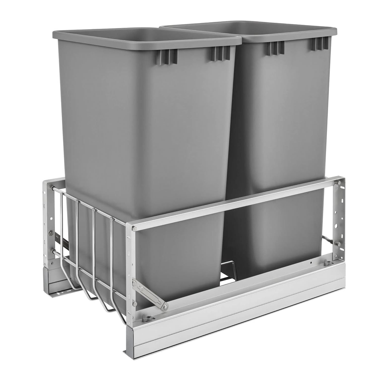 Rev-A-Shelf - 5349-18DM-217 - Double 35 Qt. Pull-Out Brushed Aluminum and Silver Waste Container