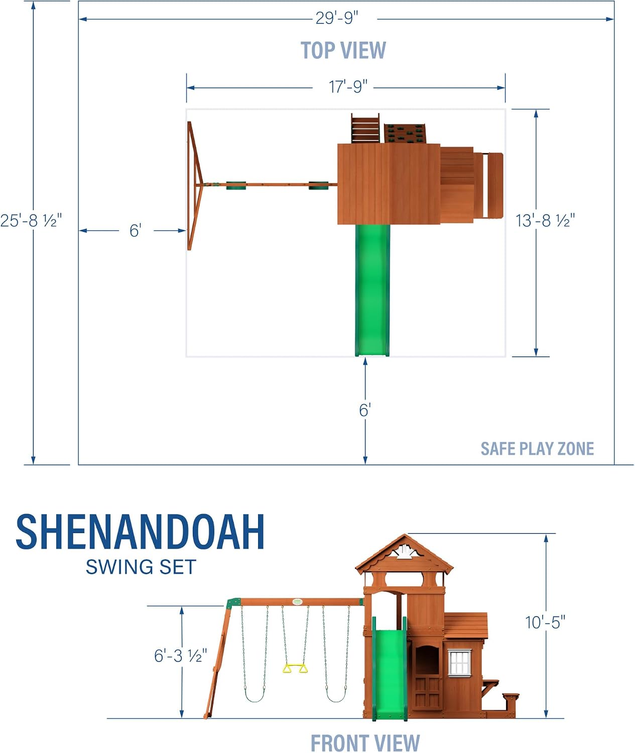 Backyard Discovery Shenandoah Cedar Wood Swing Set with Wave Slide, Raised Clubhouse, Playhouse, Play Kitchen, Belt Swings, Trapeze, Rock Wall, Ladder