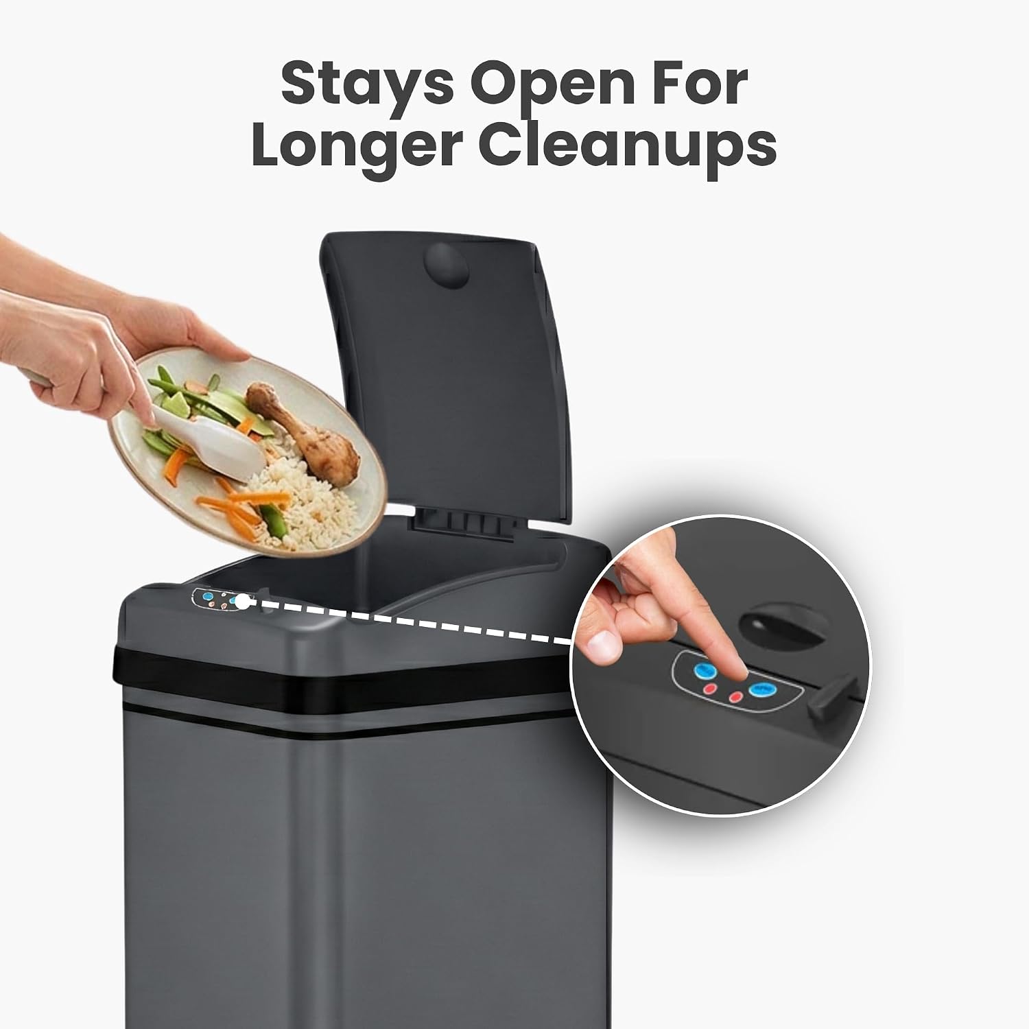 iTouchless 50 Liter / 13 Gallon Kitchen Trash Can with Lid & Deodorizer – Motion Sensor Semi-Round Stainless Steel Garbage Bin for Home, Office, or Garage – Slim, Wide Opening Large Capacity Design