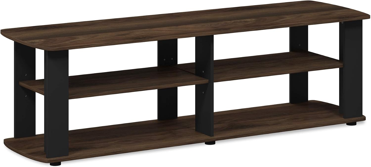 Furinno Nelly TV Stand, 3-Tier Entertainment Center with Open Shelves Storage, TV Console for TV up to 55 Inch, Soft Edges, for Living Room, Bedroom, Black