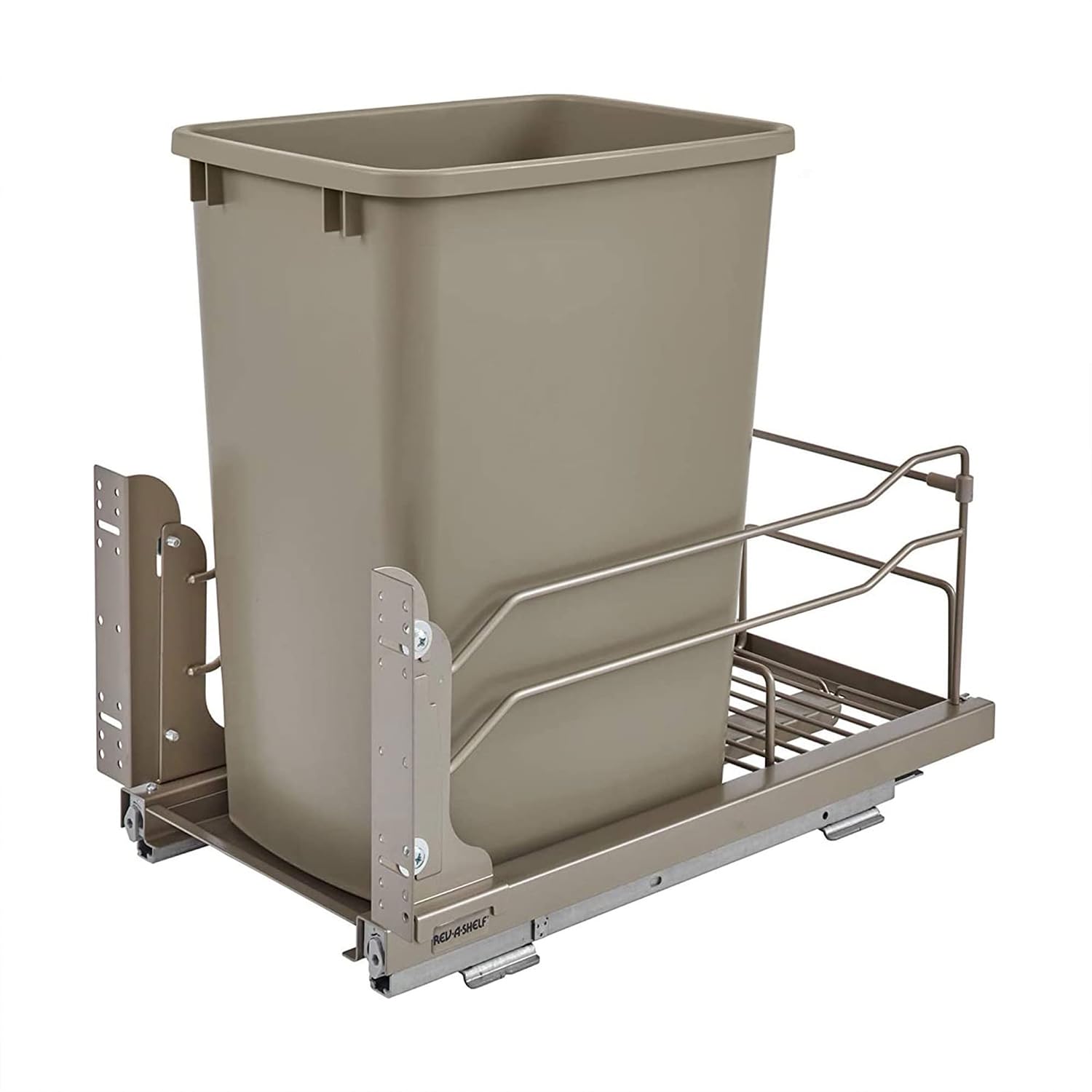 Rev-A-Shelf 35 Qt Pull Out Trash Can with Soft Close for Under Kitchen Cabinets, Min Opening Width of 11.5", Metallic Silver, 53WC-1535SCDM-117