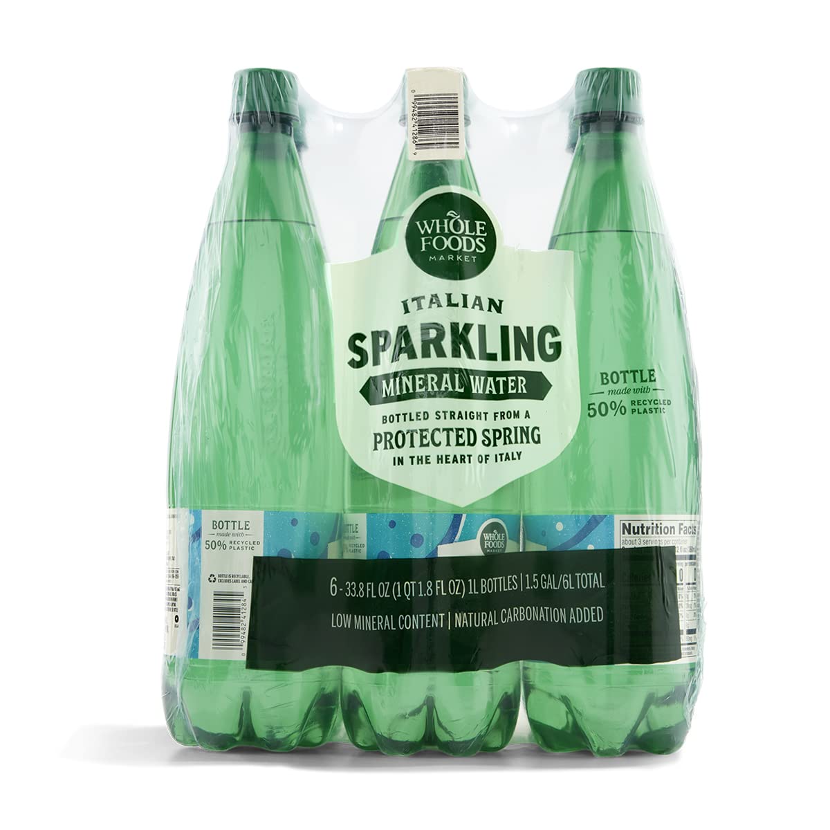 Whole Foods Market, Lemon Sparkling Mineral Water, 16.9 Fl Oz, 6 Count
