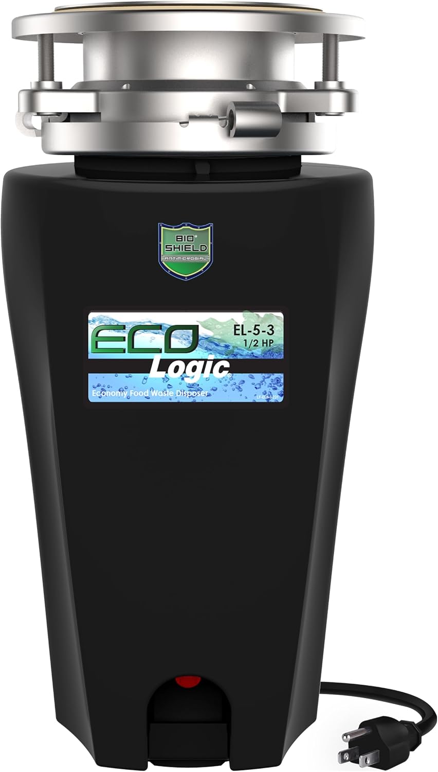 Eco Logic 1/3 HP Garbage Disposal, Universal 3-Bolt Mount, Power Cord