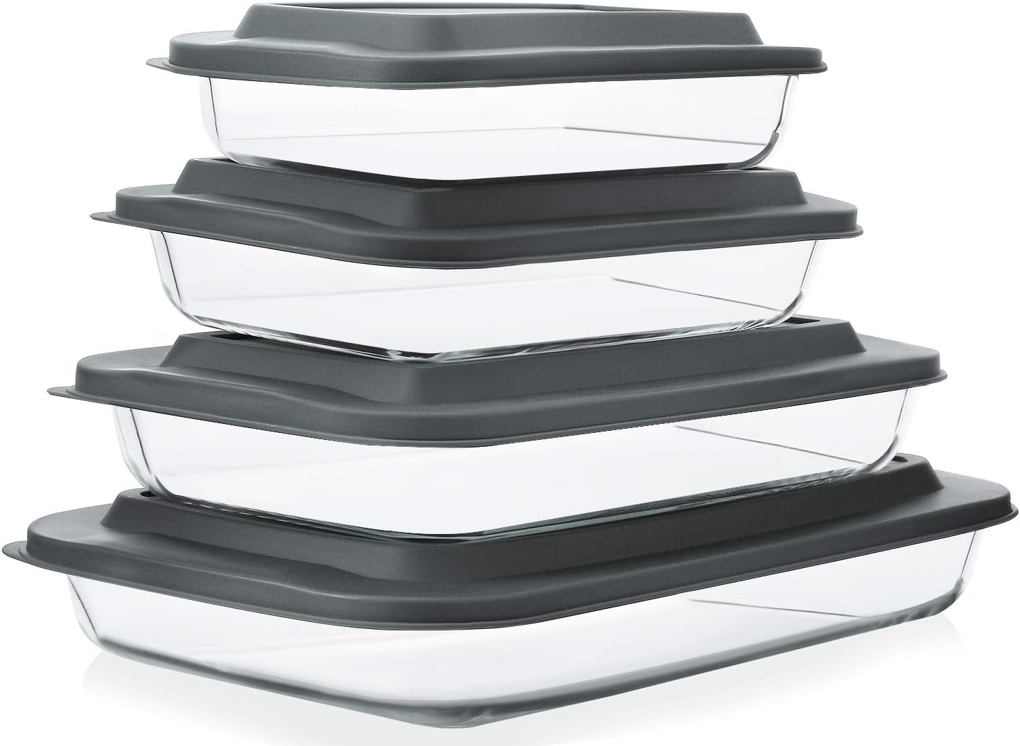 M MCIRCO 8 Piece Deep Glass Baking Dish with Lids, BPA free,Gray