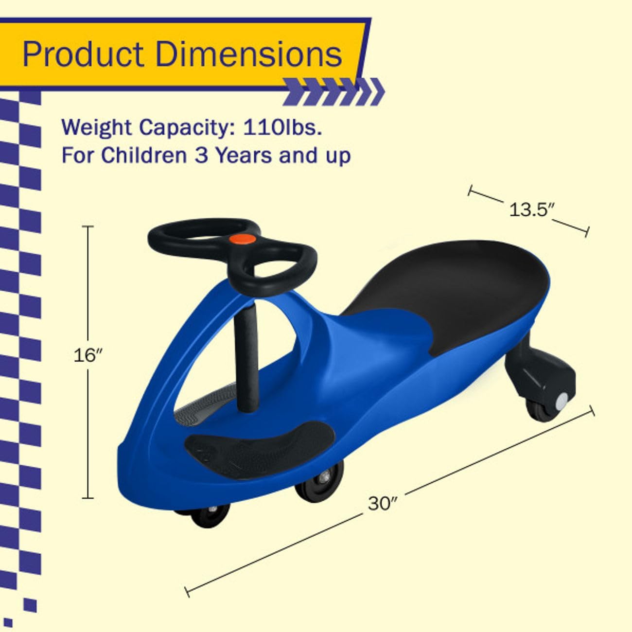 Wiggle Car Ride On Toy - No Batteries, Gears or Pedals - Twist, Swivel, Go - Outdoor Ride Ons for Kids 3 Years and Up by Lil' Rider (Hot Pink and Black)