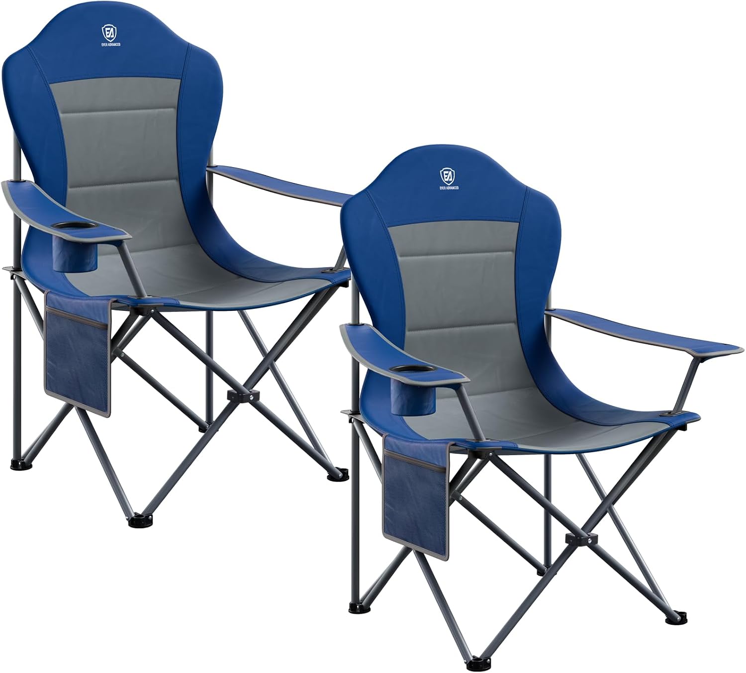 EVER ADVANCED High Back Folding Camping Chair Oversized and Fully Padded, Portable Quad Camp Lawn Chair Up to 400 lbs, with Cup Holder Armrest Carrying Bag