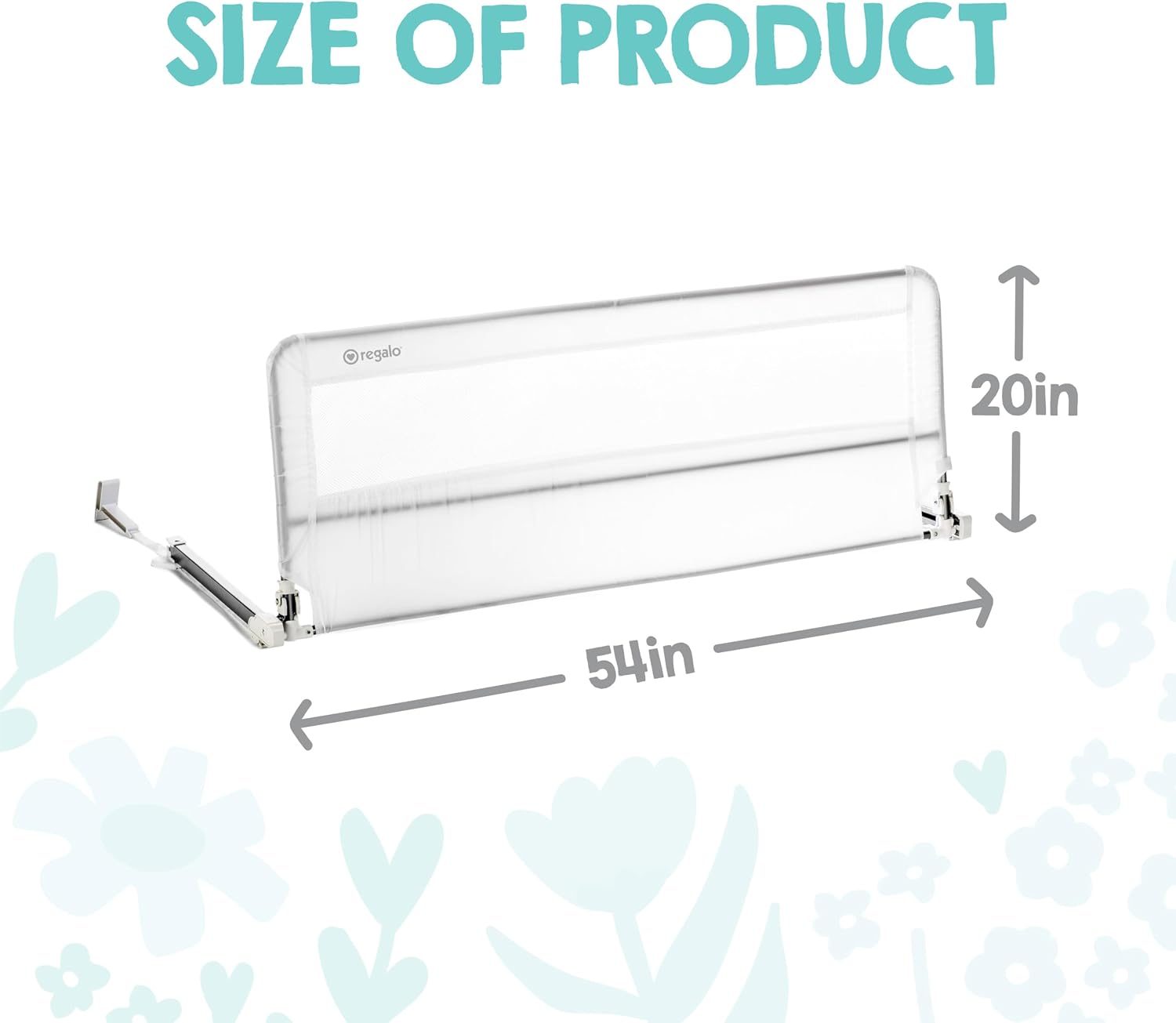 Regalo Safety 54” Extra Long Hideaway Bed Rail Guard for Toddlers, Toddler Bed Rail with Reinforced Anchor Safety System, 20” Tall Bed Safety Rail, Fits Twin, Full & Queen Beds