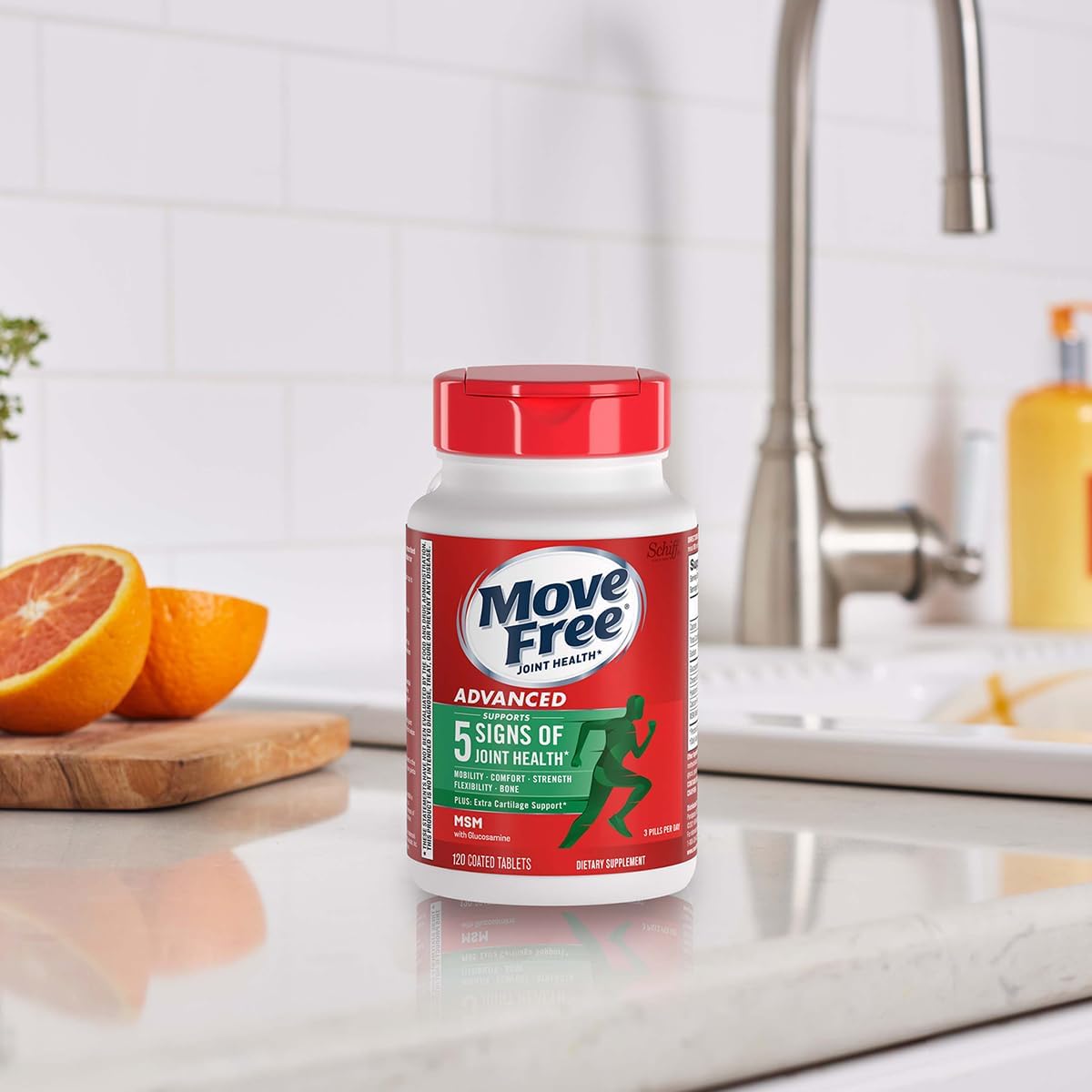 Move Free Advanced Joint Support, Glucosamine, Chondroitin + MSM - 120 ct | Supports Mobility Comfort Strength Flexibility & Bone, 40 Servings, Bone & Joint Support Supplement tablets, Fruitx-B