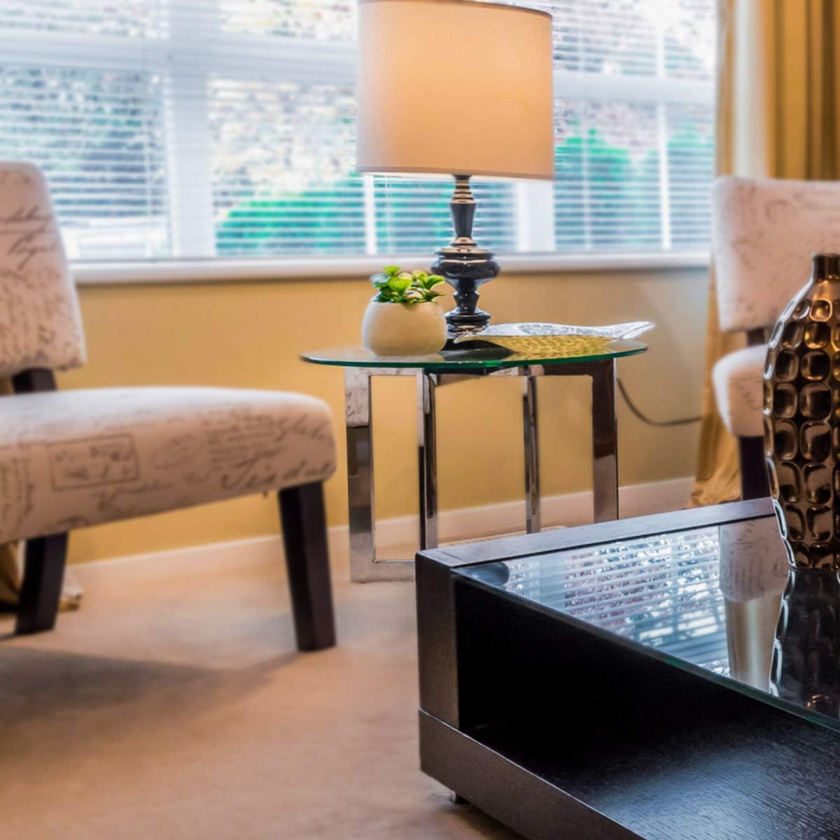 Round Clear Tempered Glass Table Top 60 Inch with 1/4 Inch Thick Flat Polished Edge w/ 2" Hole