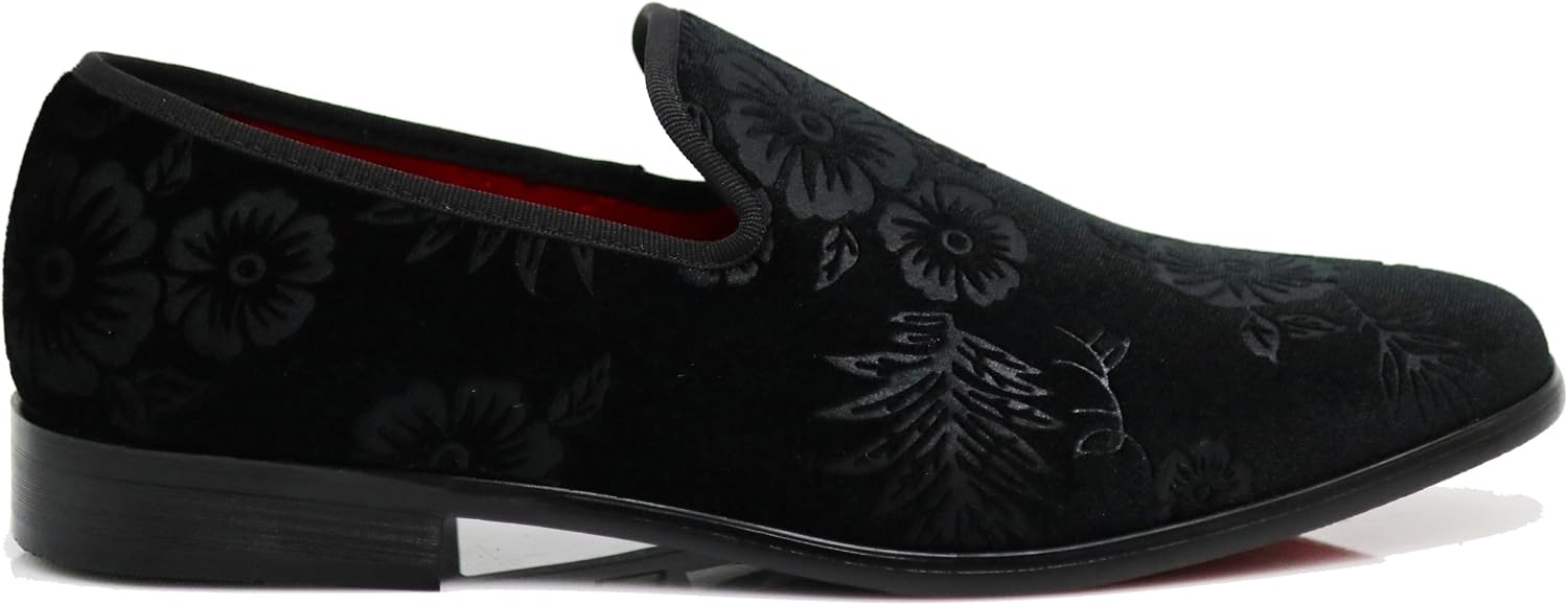 SPK35 Men's Vintage Velvet Flower Designer Dress Loafers Slip On Shoes Classic Tuxedo Dress Shoes