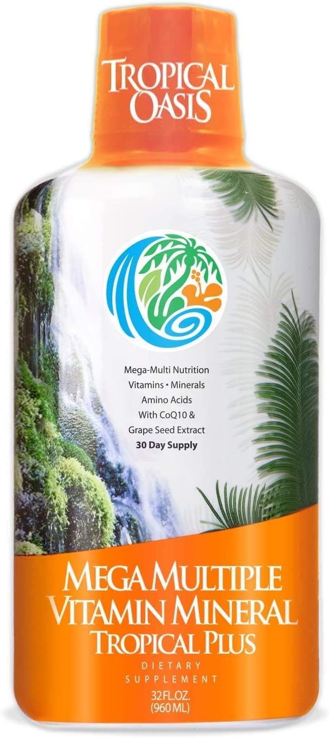 Tropical Oasis Mega Plus - Liquid Multivitamin and Mineral Supplement – Includes 85 Vitamins & Minerals, 20 Amino Acids + CoQ10