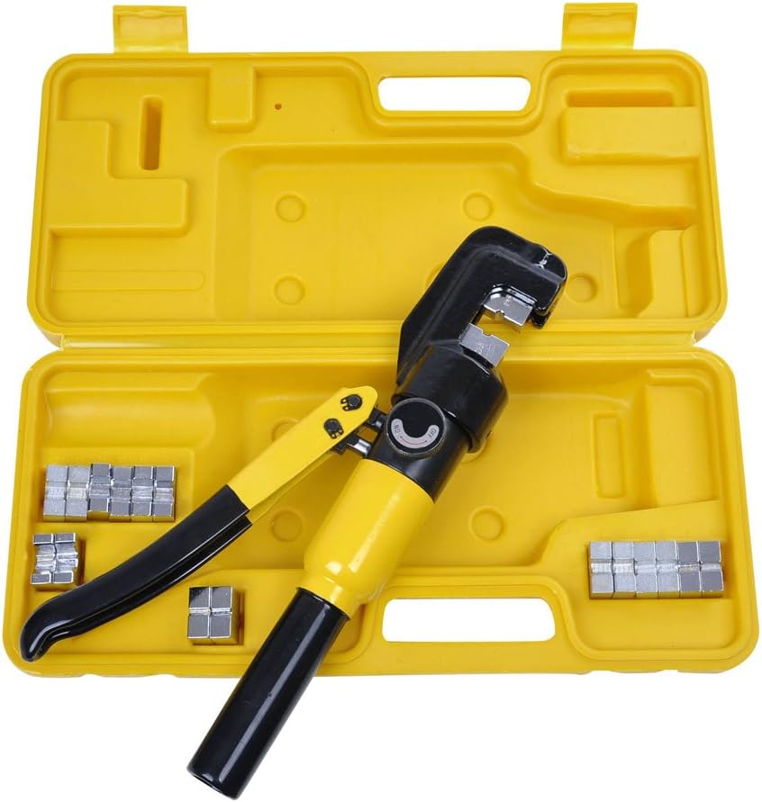 Yescom 10 Ton Hydraulic Crimping Tool Wire Crimper with 9 Hex Dies | Ideal for 3/16" to 1/8" cable railing system tensioning & 12 to 2/0 AWG electrical battery lug terminals, YES0584