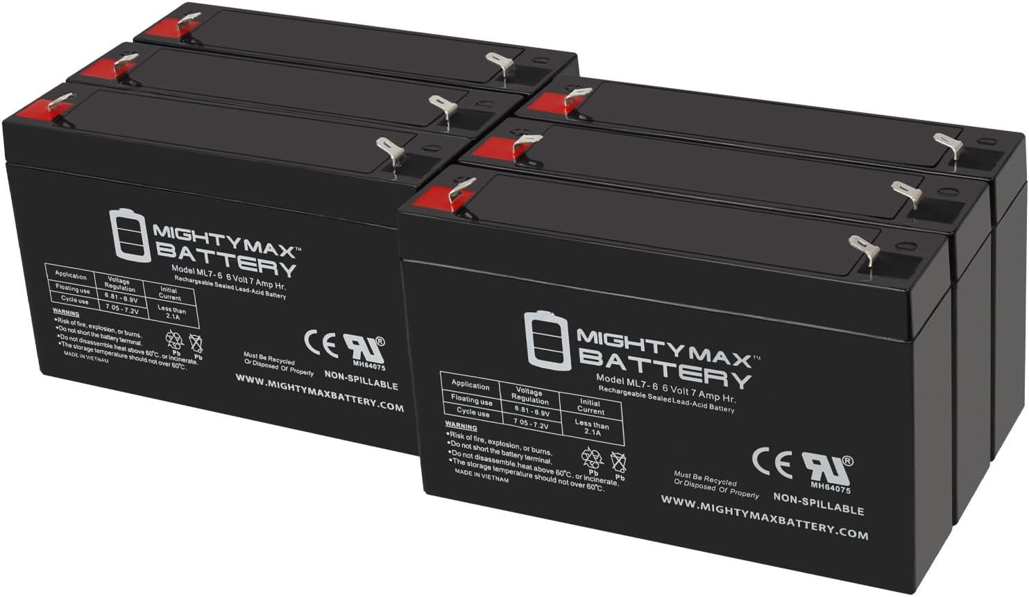 Mighty Max Battery ML7-6 - 6 Volt 7 AH, F1 Terminal, Rechargeable SLA AGM Battery, Mighy Max Product