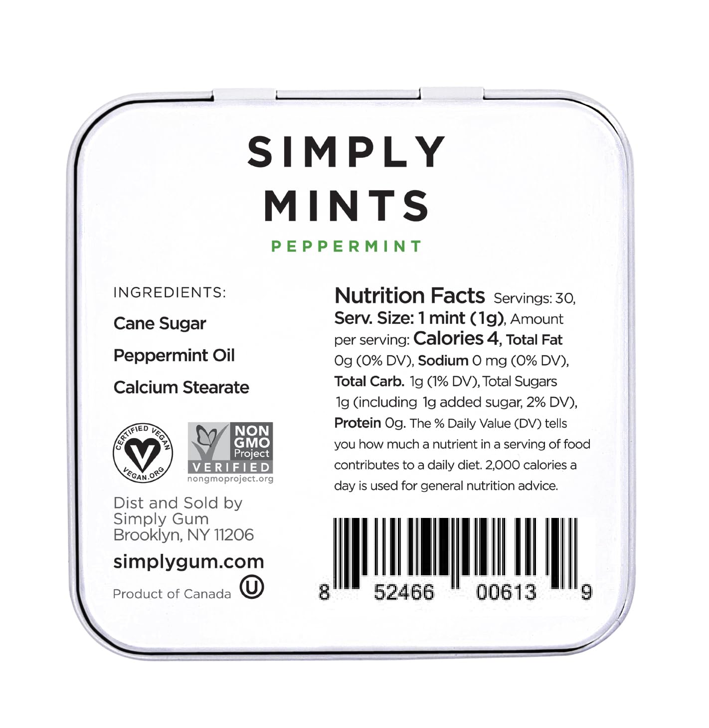 SIMPLY MINTS Natural Peppermint Breath Mints, 6 Pack (180 Pieces), Made With Real Peppermint Oil | Aspartame-Free, Sorbitol-Free, Xylitol-Free, Vegan, Kosher, Non-GMO