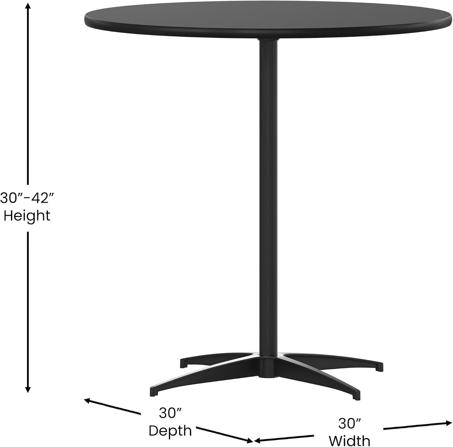Flash Furniture Lars 24" Round Wood Cocktail Table with 30" and 42" Adjustable Columns, Adjustable Bar Height, for Events or Home Use