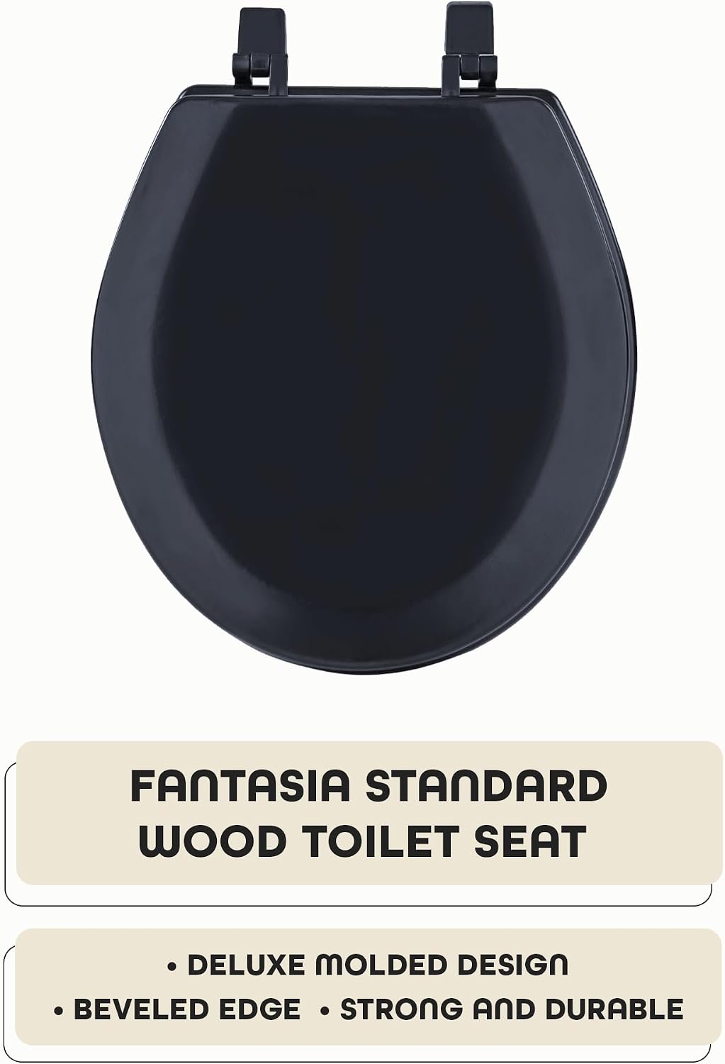 Soft Elongated Vinyl Toilet Seat, Black - 19 Inch Soft Vinyl Cover with Comfort Foam Cushioning - Fits All Elongated Size Fixtures - Easy to Install Fantasia by Achim Home Decor