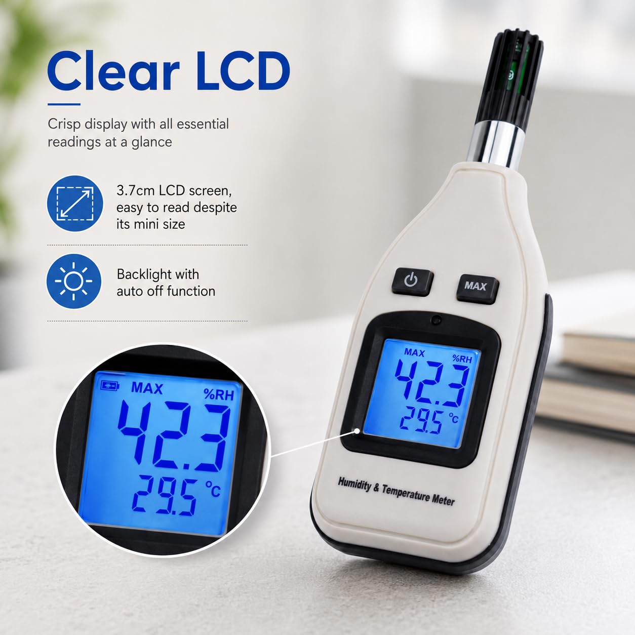 Handheld Digital Humidity & Temperature Meter 0~100% RH/ -30~70°C (-22~158°F) LCD Display Backlight Moisture Thermo Hygrometer Thermometer Small