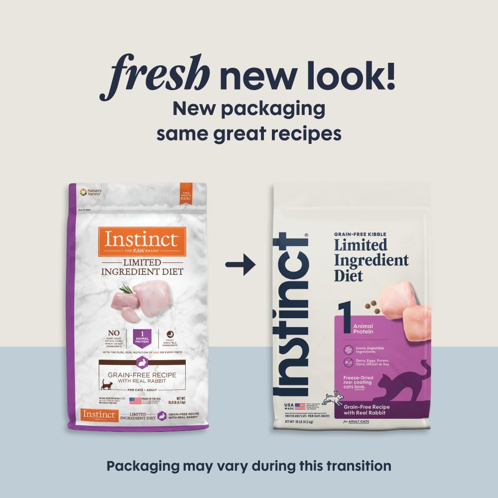 Instinct Limited Ingredient Diet Dry Cat Food, Real Rabbit, 4.5 lb. Bag | Single animal protein and vegetable recipe, raw-coated kibble, farm-raised rabbit, gentle on sensitive stomachs
