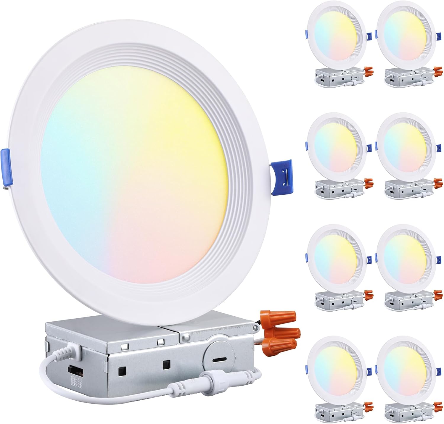 TORCHSTAR 8-Pack 5CCT 6 Inch Slim LED Recessed Lights, Anti-Glare, Aluminum | 12W 1000LM, CRI90 Dimmable Ceiling Downlight with J Box, Air Tight
