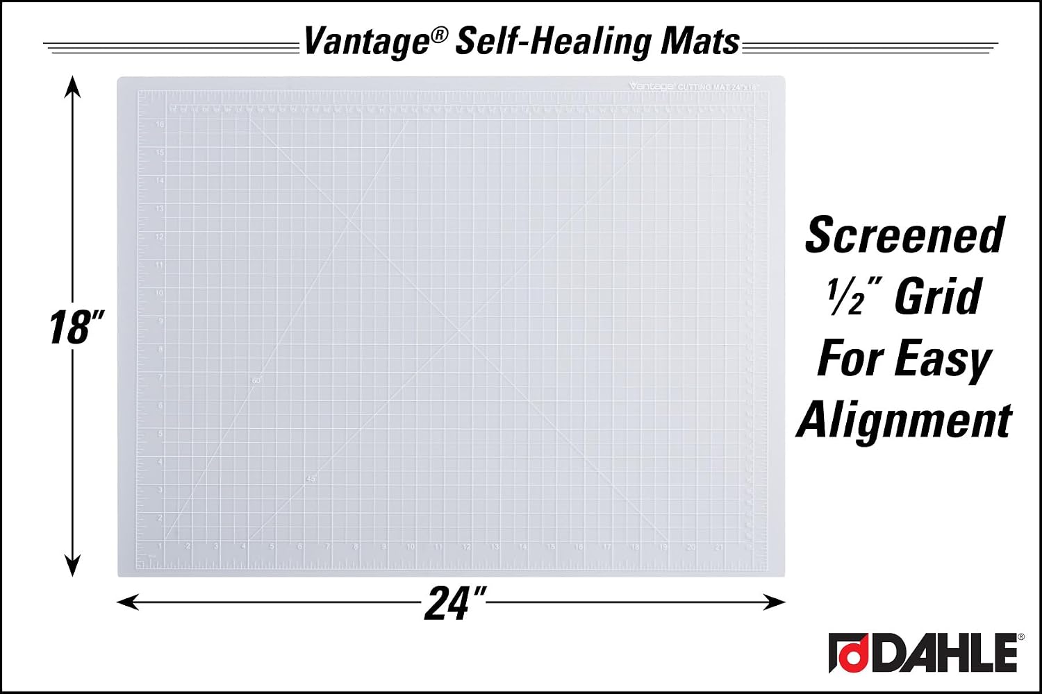 Dahle Vantage 10673 Premium Self-Healing Cutting Mat, 24"x36", 1/2" Grid, 5 Layers for Max Healing, Perfect for Crafts & Sewing, Black