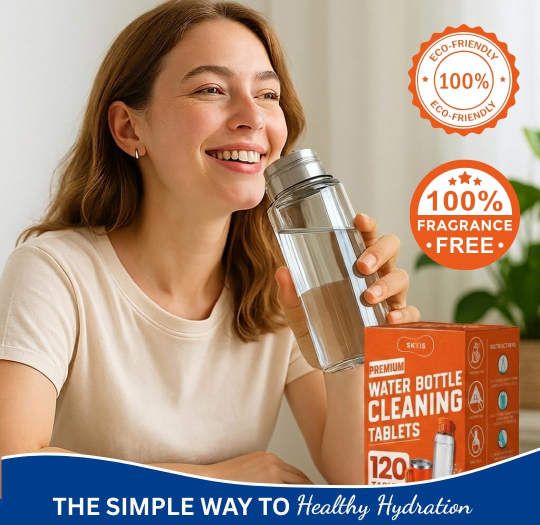 Skyis Water Bottle Cleaning Tablets 120 Pack, Up to 2 Years Supply, No Scrub Bottle Cleaner for Stainless Steel, Tumbler, Hydration Bladder