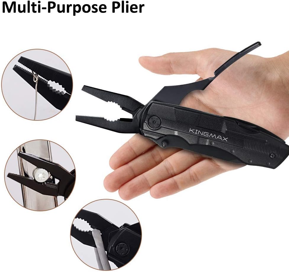 KINGMAX Pocket Knife, Multitool Tactical Knife with Blade, Saw, Plier, Screwdriver, Bottle Opener, Folding Knife Built with Full Stainless Steel