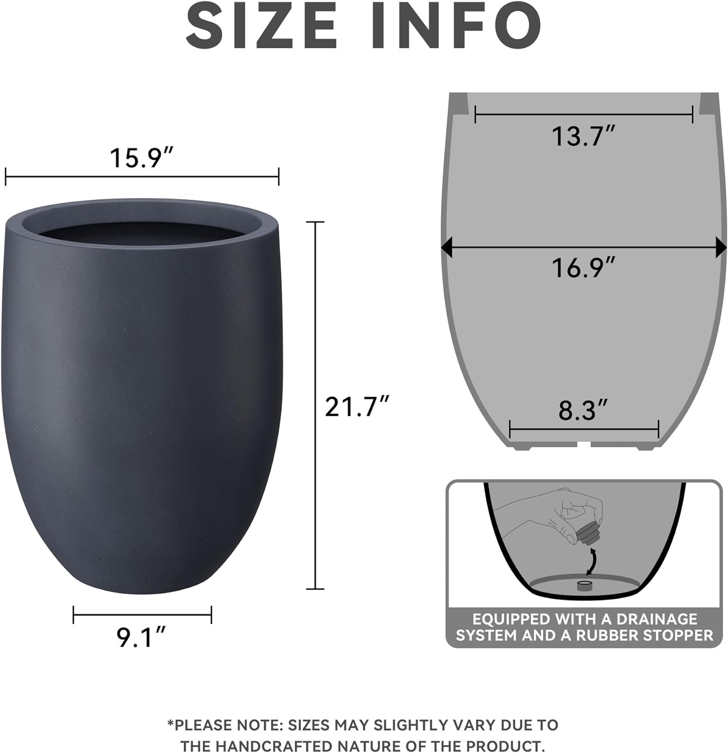 Kante Tall Concrete Planter 21.7" Modern White Floor Pot for Indoor Outdoor