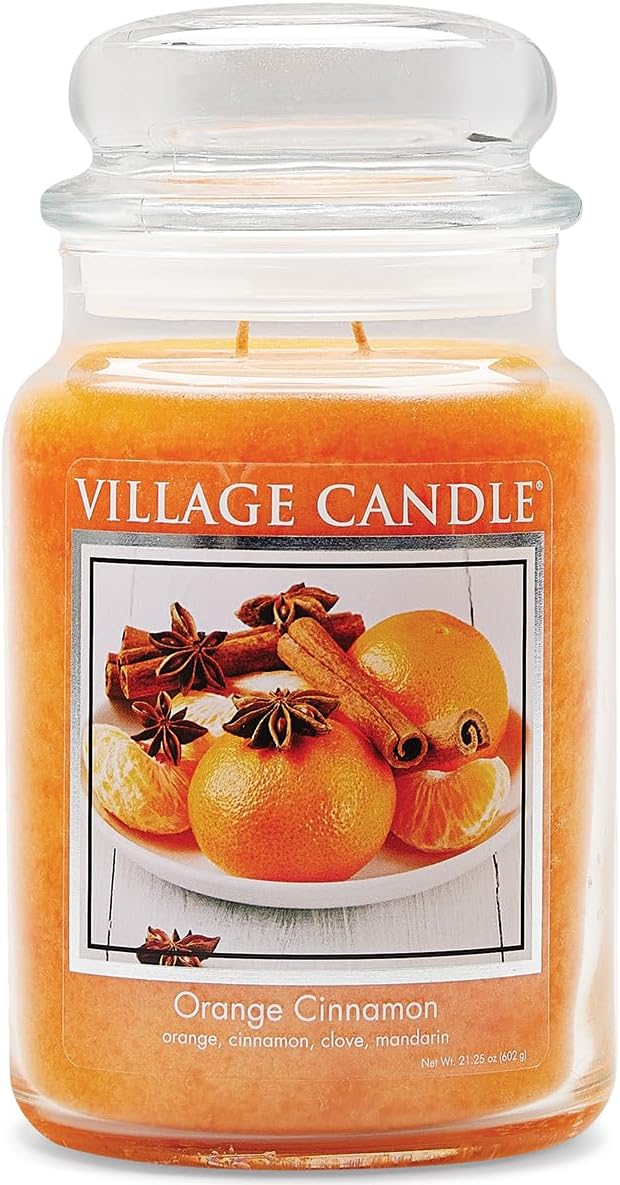 Village Candle Spiced Vanilla Apple, Large Glass Apothecary Jar Scented Candle, 21.25 oz, Ivory