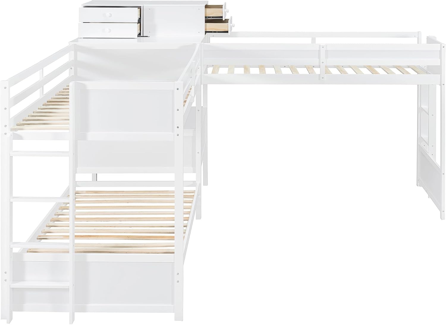 Harper & Bright Designs Twin L-Shaped Bunk Bed with Trundle, Can be Divided into Two L-Shaped Beds, No Spring Box Needed (Grey)