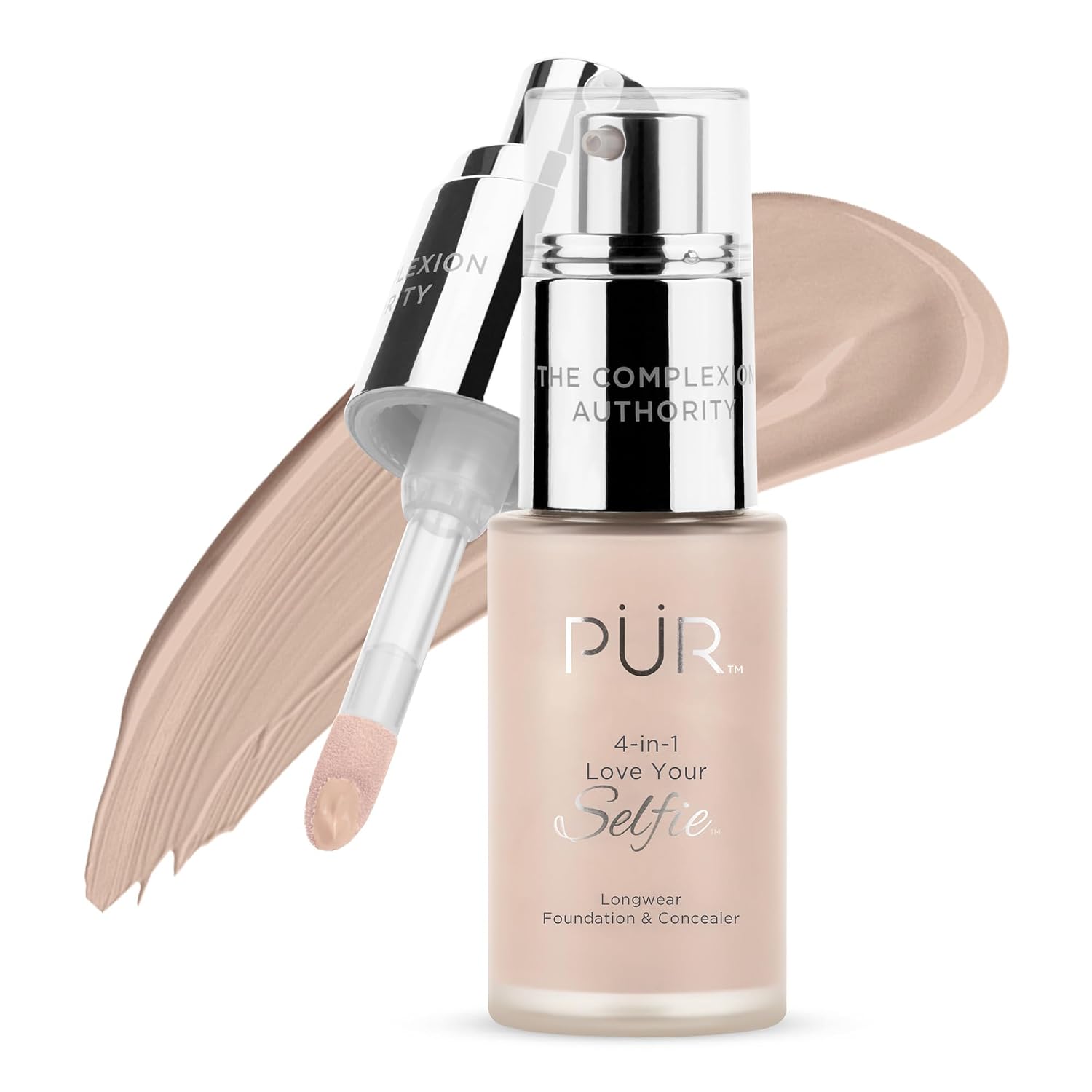 PÜR MINERALS 4-in-1 Love Your Selfie Foundation & Concealer - Longwear Medium-to-Full Coverage Liquid Makeup Foundation with Hydrating Blend for Refined-Looking, Natural Beauty Glow & Skin Texture