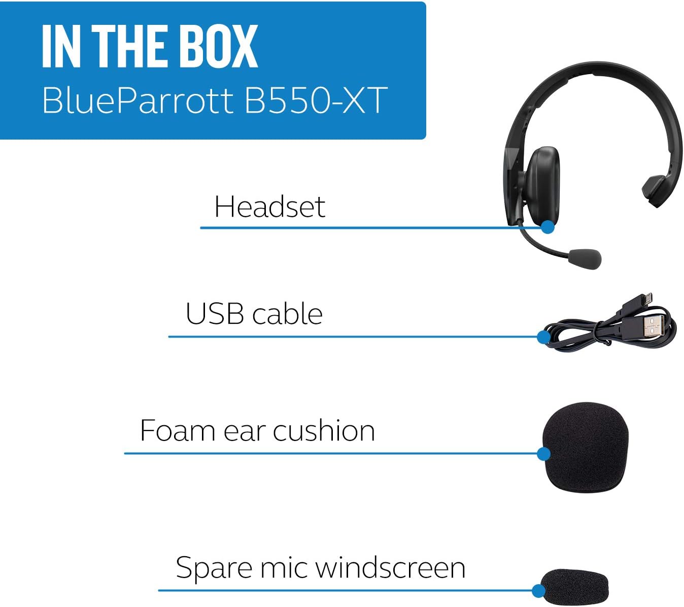 BlueParrott B550-XT Bluetooth Headset | 96% noise canceling headset for truck drivers; voice control, IP54-rated, 24 hr talk time