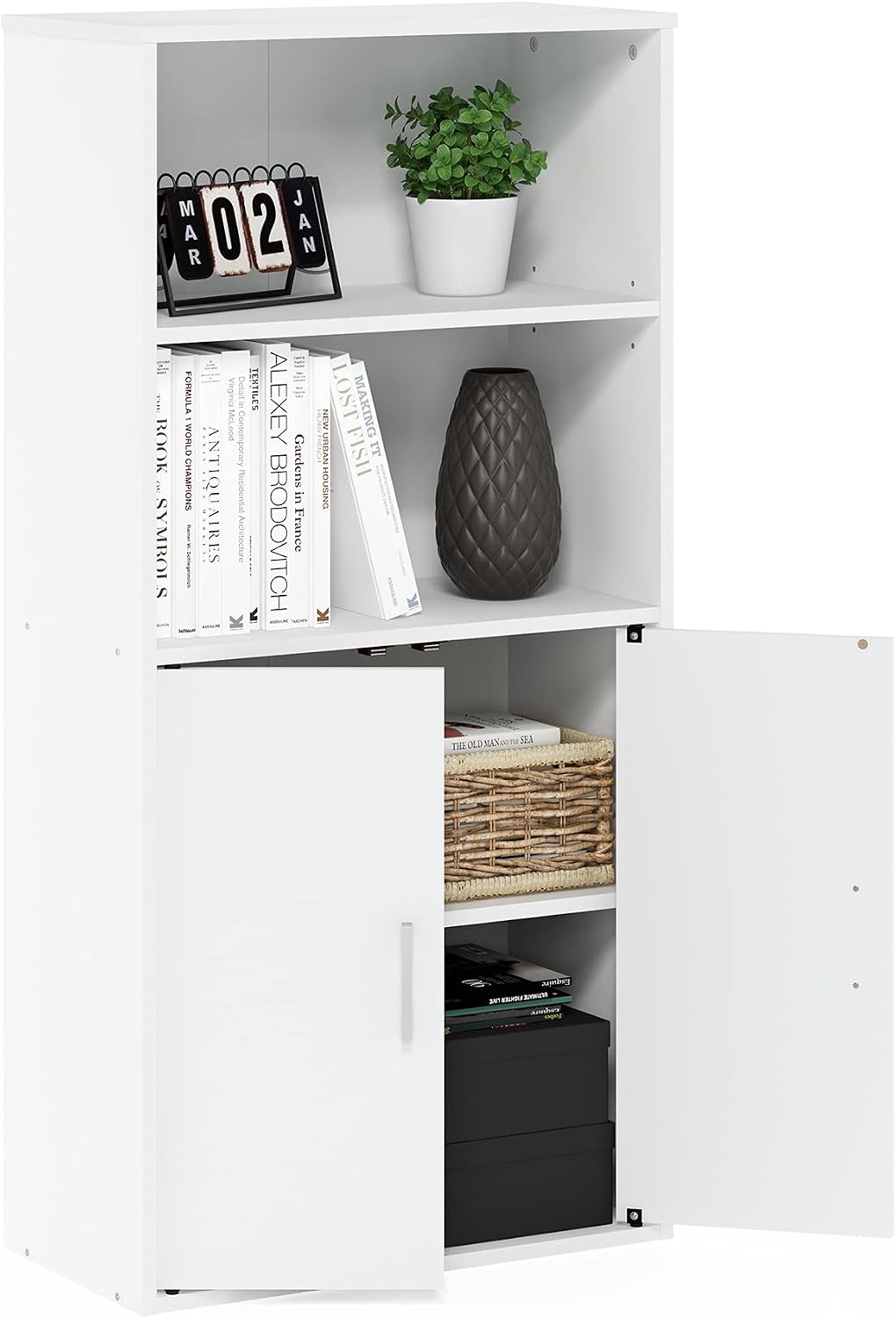 Furinno Jaya Book Shelf, 3-Tier Bookshelf, Bookcase with Adjustable Shelves, 9.5 x 24.5 x 40.3, for Organization and Storage, for Living Room, Bedroom, Home Office, White