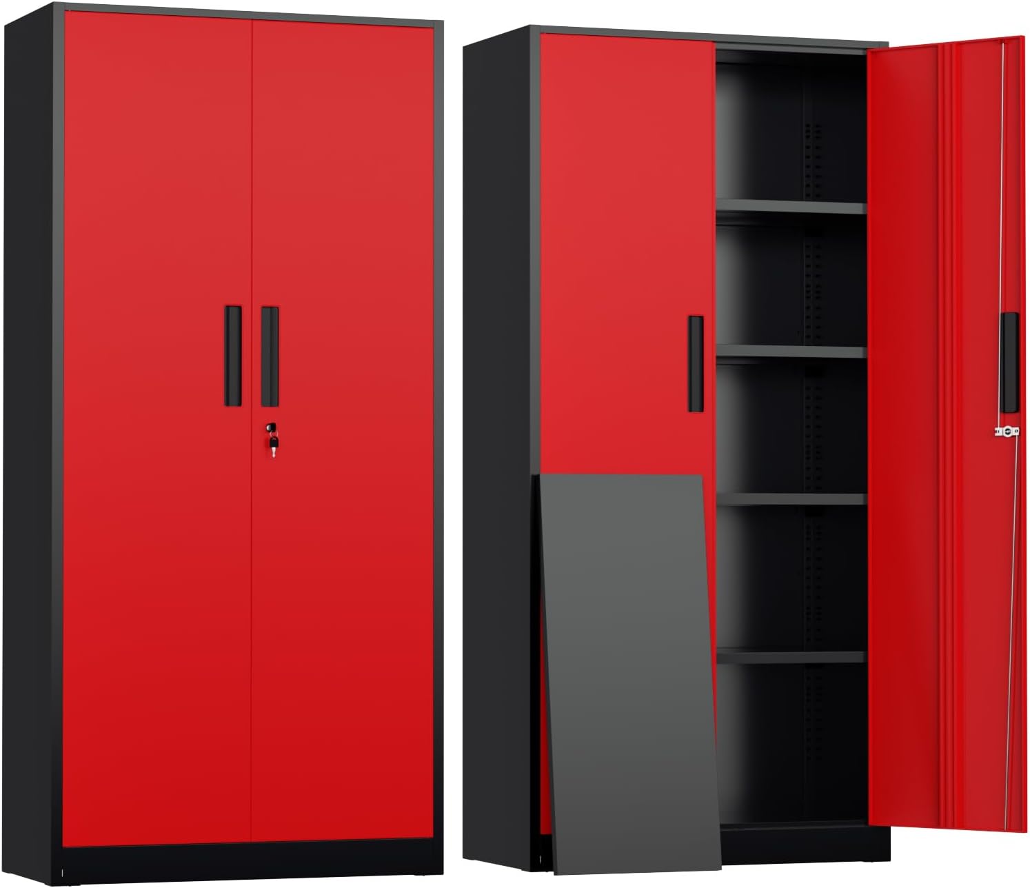 Greenvelly Steel SnapIt Storage Cabinet, 72" Locking Metal Garage Storage Cabinet with 4 Adjustable Shelves, 2 Doors and Lock for File, Office, Garage