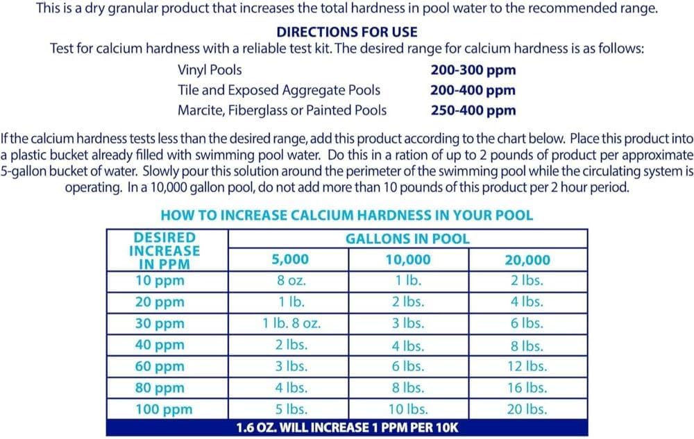 Robelle 8-Pounds Premium Pool Calcium Up | Pool Calcium Hardness Increaser, 100% Calcium Chloride, 8 ounces raises calcium hardness level 10 ppm per 5,000 gallons