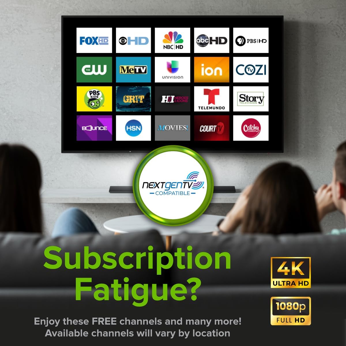 Mohu Leaf Plus Paper-Thin Indoor TV Antenna, Amplified, UHF VHF, 60-Mile Range, Multi-Directional, 4K 8K UHD, NEXTGEN TV - w/ 12 ft. Cable