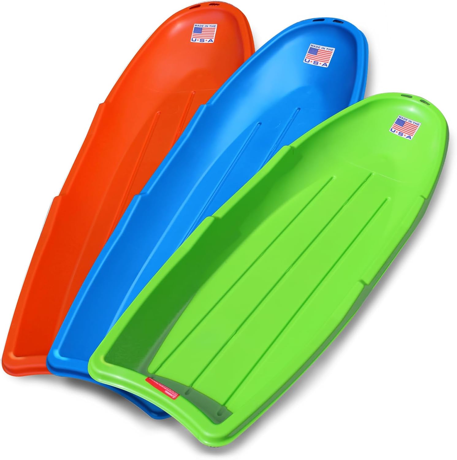 Flexible Flyer Winter Lightning Snow Sleds for Kids and Adults (3-Pack) - 48 Inch Toboggan Style Plastic Sled with Hard Bottom for Fast