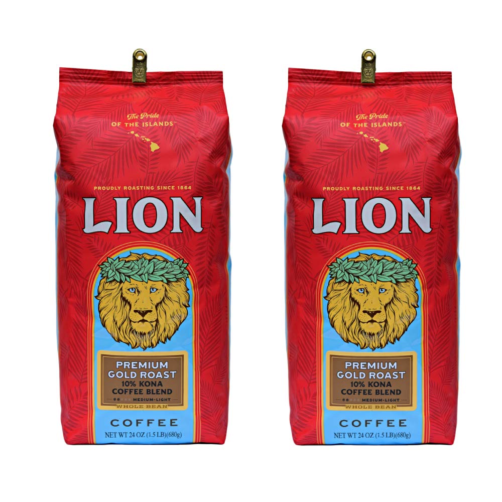 Lion Coffee 24K Gold Roast 100% Kona Ground Coffee, Medium-Light Roast, A Taste of Aloha - 7 Ounce Bag