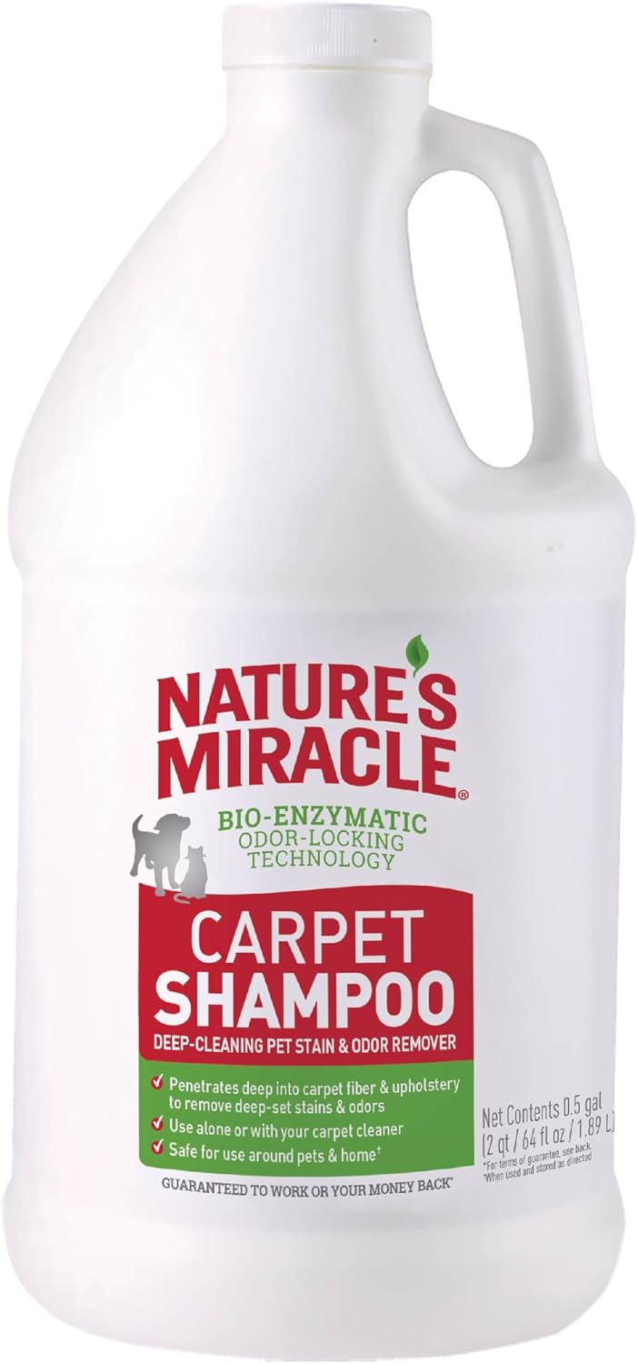 Nature's Miracle Carpet Shampoo Pet Stain & Odor Remover, 64 oz | Bio-Enzymatic Formula Removes & Deodorizes Deep-Set Pet Stains, For Water-Based Carpet Cleaners, Use on Carpet & Upholstery
