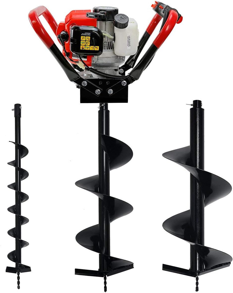 XtremepowerUS 55cc 2-Stroke Gas Powered V-Type with Handle Earth Auger Post Hole Digger Fence Borer + 3 Drill Bits (4", 10", 12" Bits) Set