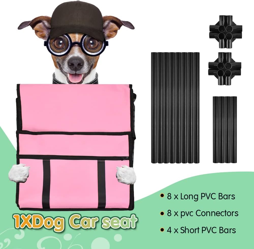 Dog Car Seat Puppy Portable Pet Booster Car Seat with Clip-On Safety Leash and PVC Support Pipe, Anti-Collapse,Perfect for Small Pets