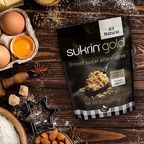SUKRIN GOLD 100% Natural Sugar Free Brown Sugar Substitute with Erythritol & Stevia Brown Sugar Zero Calorie Sweetener, Granulated Gluten Free Non-GMO Kosher Blood Sugar Vegan Keto Friendly, 1.1LB Bag