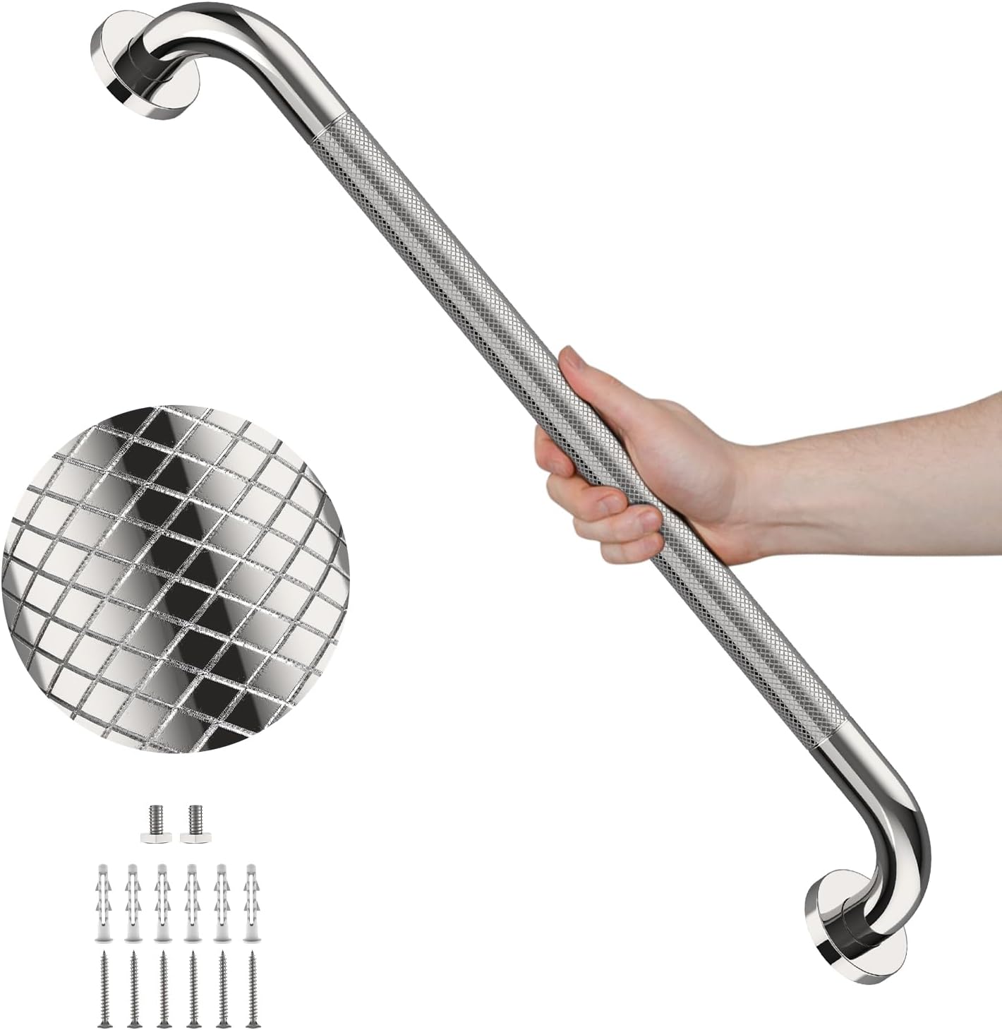 40 Inch Brushed Nickel Shower Grab Bar Anti-Slip Knurled Grip,Safety Handle | YuanDe 1.25" Diameter Stainless Steel Bathroom Grab Bars, Handicap Injury Elderly Senior Assist Support Shower Handle-2Packs