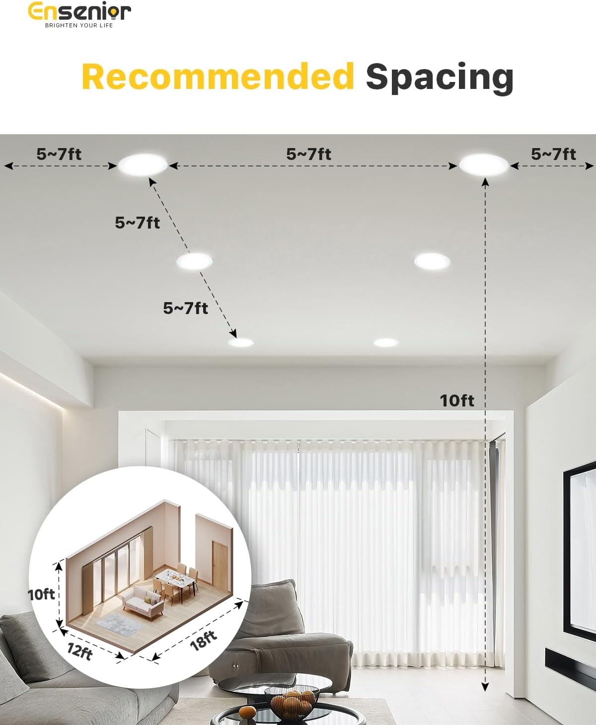 Ensenior 6 Pack 6 Inch LED Recessed Light, 5CCT Dimmable Canless Wafer