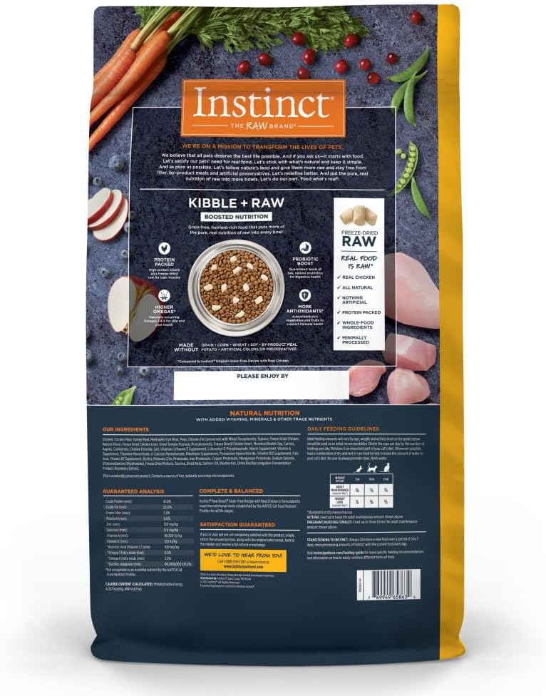 Instinct RawBoost, Dry Cat Food + Freeze Dried, Real Chicken, 10 lb Bag | High-protein kibble with FreshDried raw bites, grain-free, cage-free chicken recipe, minimally processed, complete nutrition