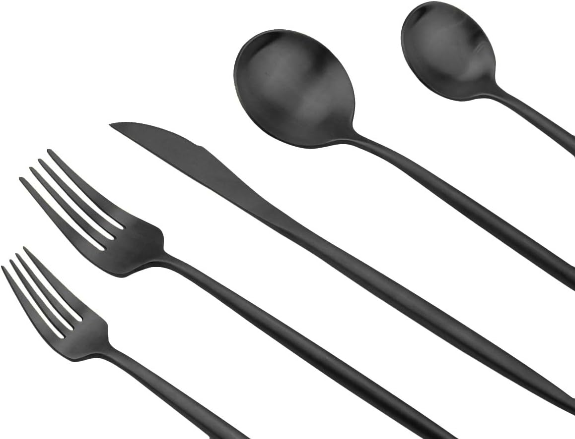JASHII Luxury 18/10 Rainbow Flatware Set - 304 Stainless Steel Colorful Cutlery - 5-Piece Adaline Royal Modern Satin Finish for Birthday
