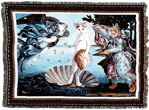 Pure Country Weavers Kitty on a Half Shell Blanket - Sandro Botticelli's The Birth of Venus Parody - Melinda Copper - Cute Funny Gift Tapestry Throw