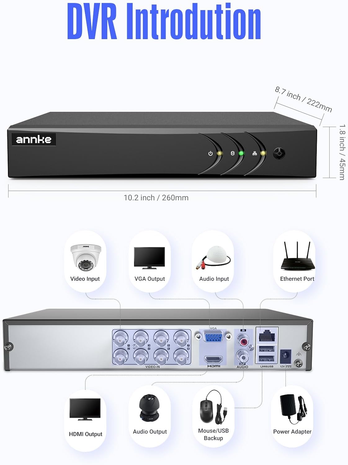 ANNKE 3K Lite 8CH Hybrid 5-in-1 Security Digital Video Recorder, 1TB HDD | H.265+ Surveillance Home 8 Channel DVR