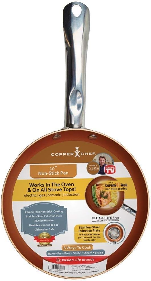 Copper Chef 10 Inch Round Frying Pan With Lid - Skillet with Ceramic Non Stick Coating. Perfect Cookware For Saute And Grill